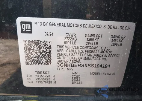 2025 Chevrolet Blazer Fwd Rs z USA, uszkodzony, nr VIN 3GNKBERSXSS104194